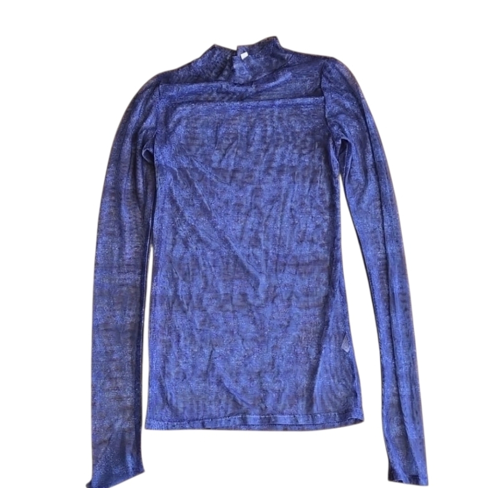 Antistar sheer blue long sleeve turtleneck bodycon festival XS